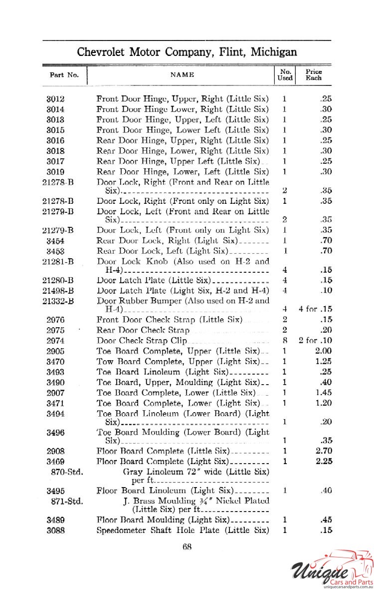 1912 Chevrolet Light and Little Six Parts Price List Page 21